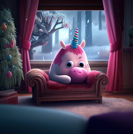 tecknad unicorn bakom en soffa