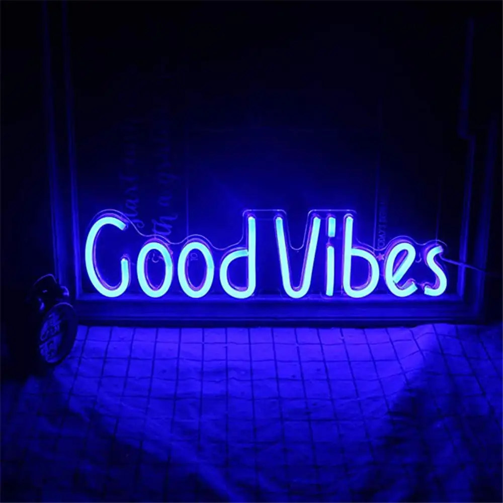 neon lampa good vibes blå